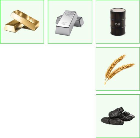 Oro, argento, petrolio, grano e carbone
