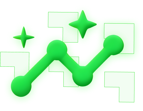 Linea di tendenza verde con stelle